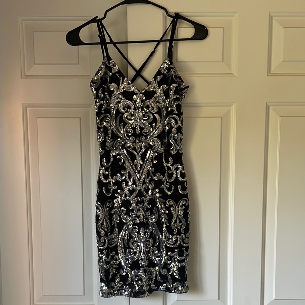 Elegant Black and Silver Sequin Dress